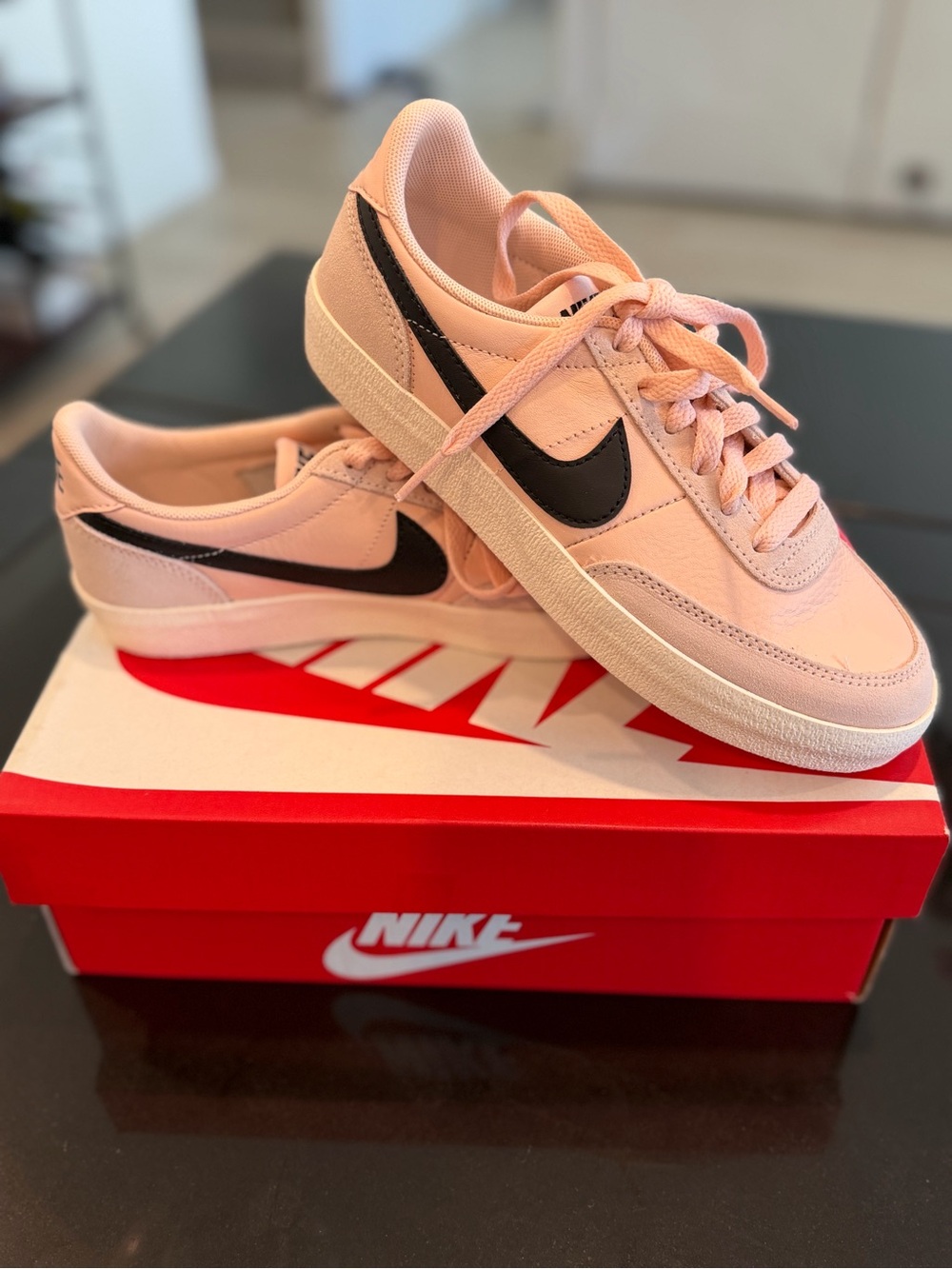 Nike Blush Pink Low-Top Sneakers with Black Swoosh